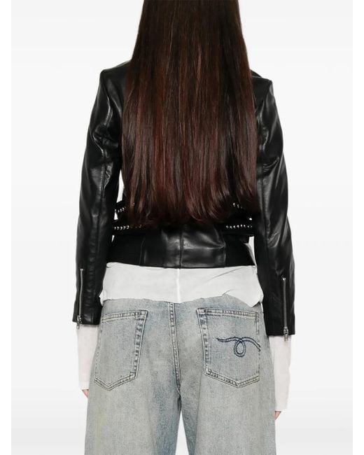 R13 Black Lou Stud-Embellished Leather Jacket
