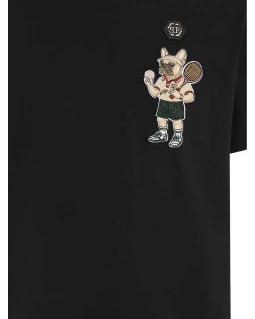 Philipp Plein Black Patch Round Neck T-Shirt for men