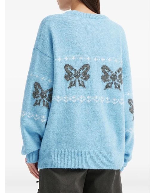 Mini Cream Blue Bow Pattern Sweater