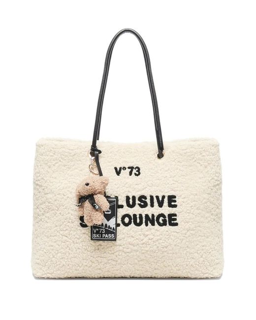 V73 Natural Teddy-Embellished Shearling Tote Bag