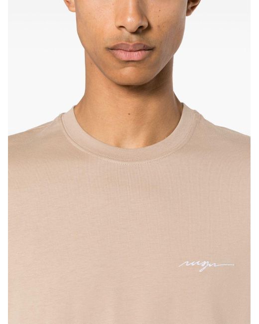 MSGM Natural Logo-embroidered Cotton T-shirt for men