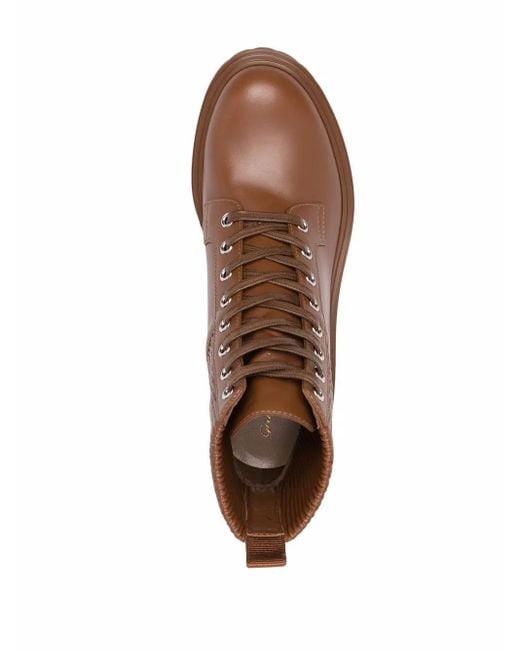 Gianvito Rossi Brown Martis 20 Ribbed-Detail Combat Boots