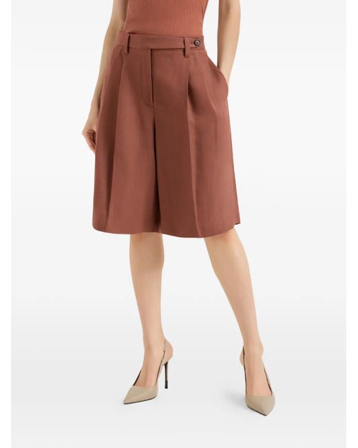 Brunello Cucinelli Red Monili-Detail Concealed-Fastening Shorts