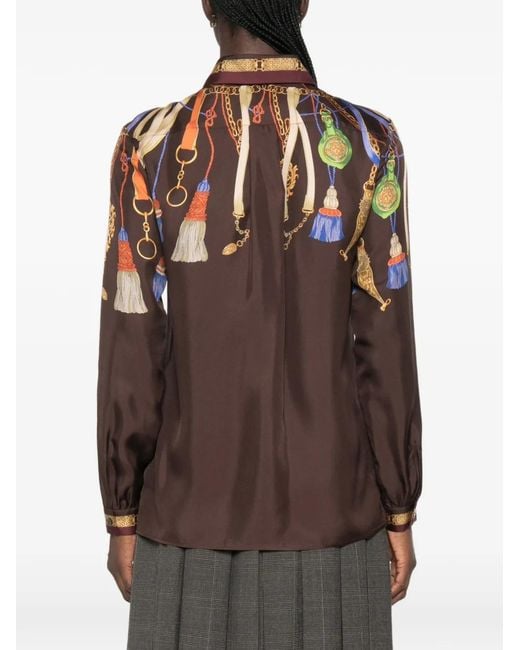 Etro Brown Tassel-Print Silk Shirt
