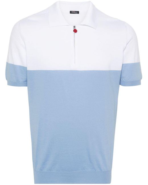 メンズ Kiton Fine-ribbed Two-tone Polo Shirt Blue