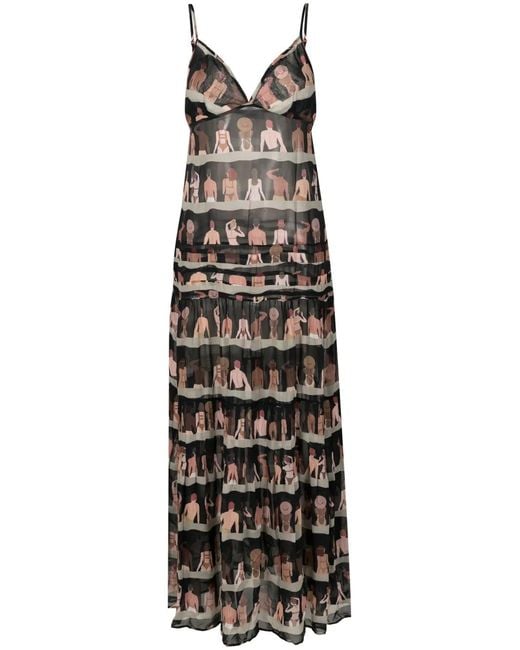 Amir Slama Black Graphic-Print Silk Maxi Dress