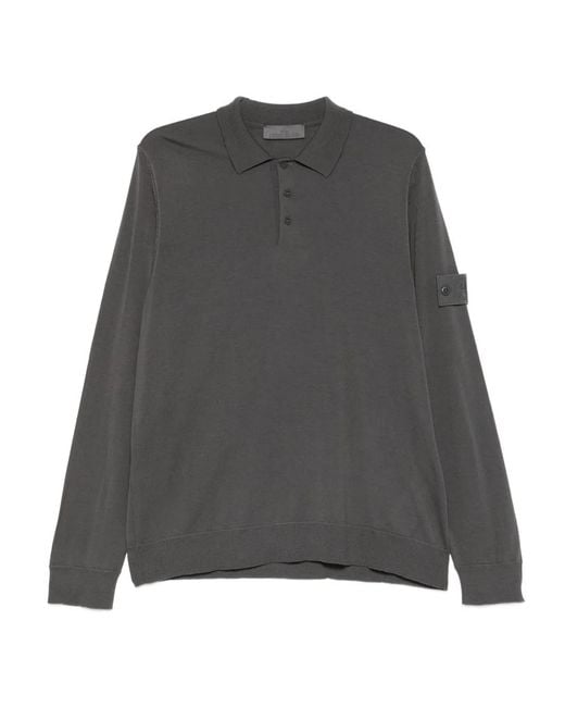 Stone Island Gray Long-Sleeve Polo Shirt for men