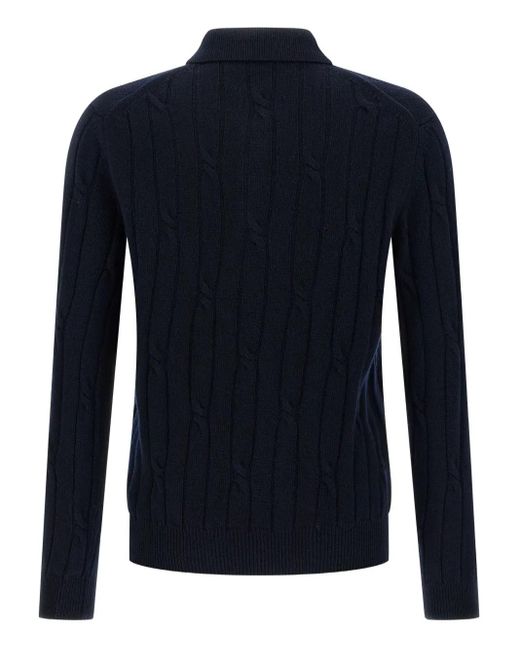 Zanone Blue Cable-Knit Button-Placket Polo Shirt for men