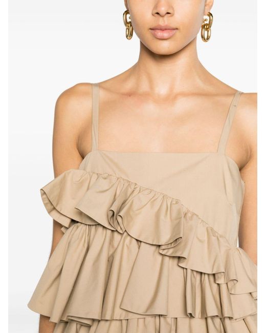 MSGM Natural Ruffled-detailed Cotton Tank Top