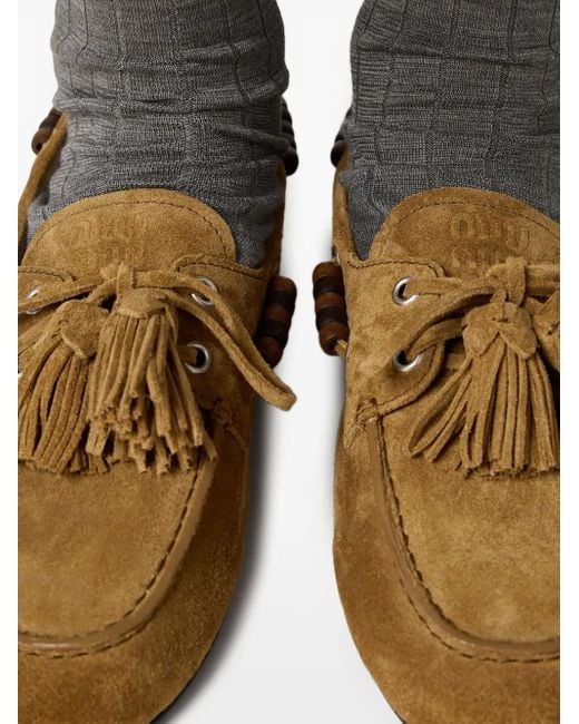Miu Miu Brown Suede Tassel Loafers