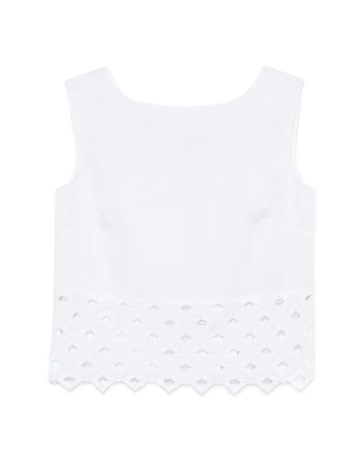 Max Mara White Bchmaggio Broderie-Anglaise-Detail Top