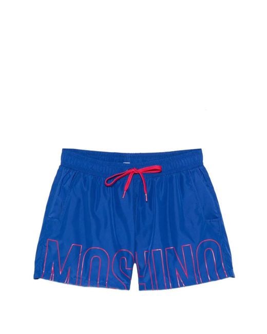 Moschino Blue Logo-Print Drawstring Swim Shorts for men