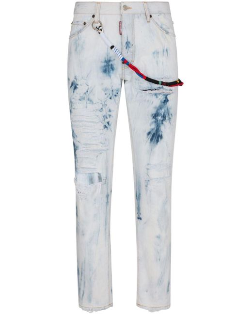 DSquared² Blue Distressed Straight-leg Jeans for men