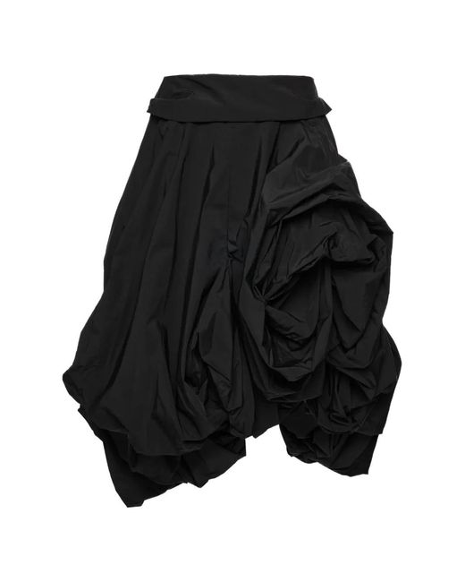 Magda Butrym Black Draped Floral-Detail Midi Skirt