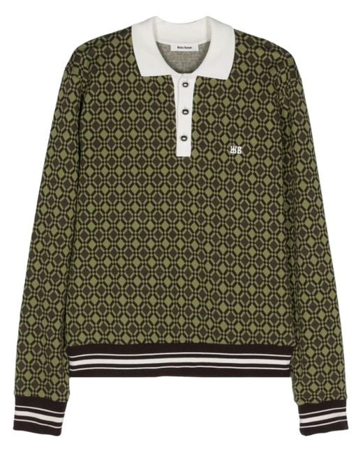 Wales Bonner Green Logo-embroidered Geometric Sweater