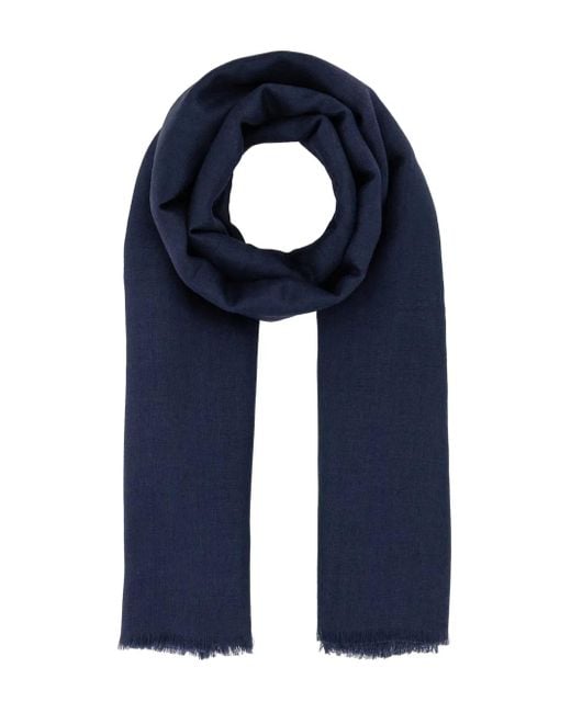 Weekend by Maxmara Blue Fringed Linen Scarf