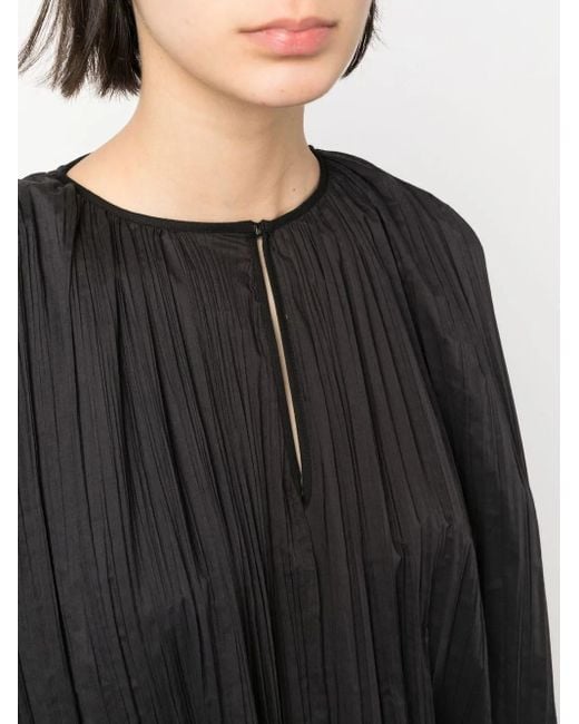 Rochas Black Pleated Puff-Sleeve Blouse