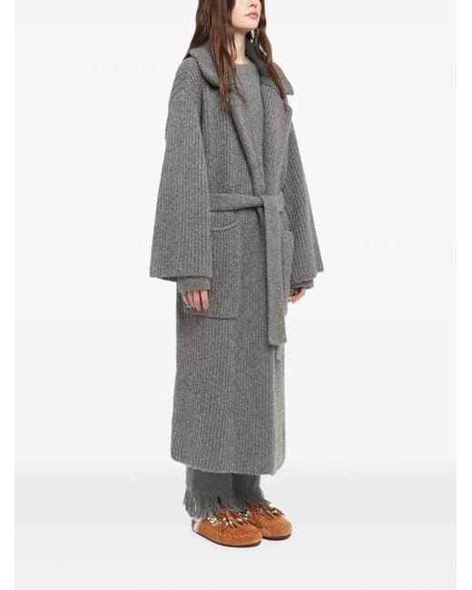 Alanui Gray Rib-Stitch Belted Coat
