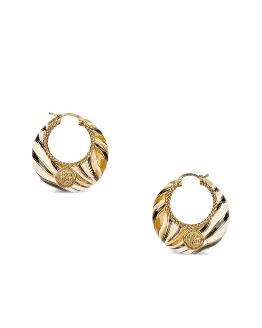 Roberto Cavalli Metallic Embossed-Logo Hoop Earrings
