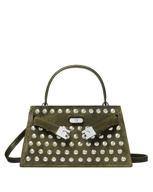 Tory Burch Green Mini Lee Radziwill Studded Tote Bag