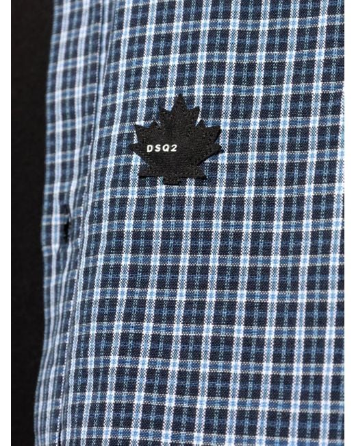 DSquared² Blue Logo-Patch Plaid Cotton Shirt for men