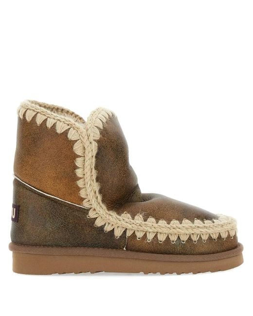Mou Brown Logo-Patch Leather Boots