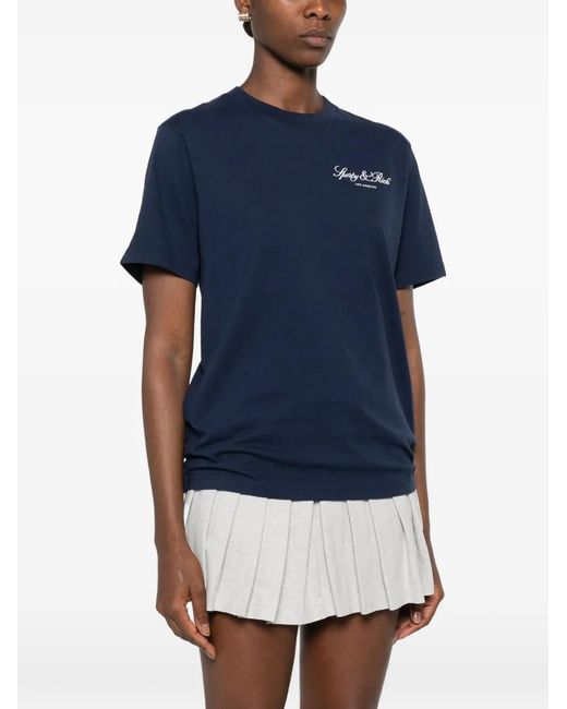 Sporty & Rich Blue Vendome La Logo-Print T-Shirt