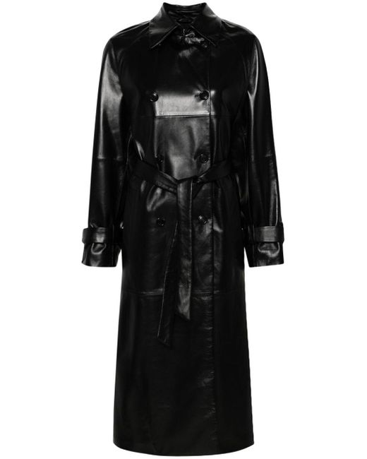 Max Mara Black Belted Leather Trench Coat