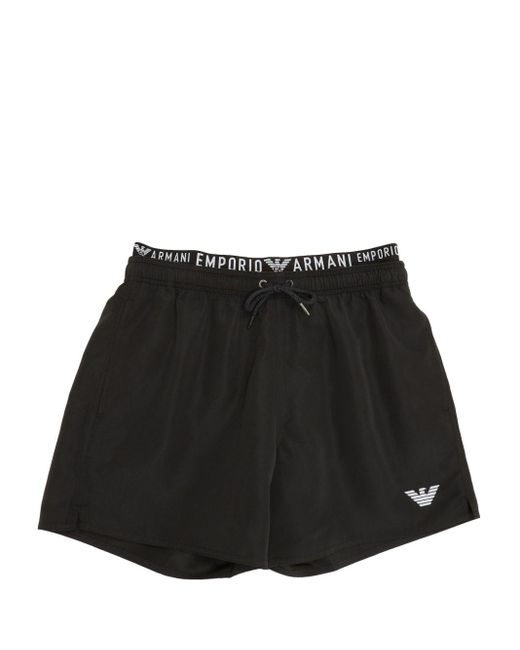 Emporio Armani Black Logo-waistband Swim Shorts for men
