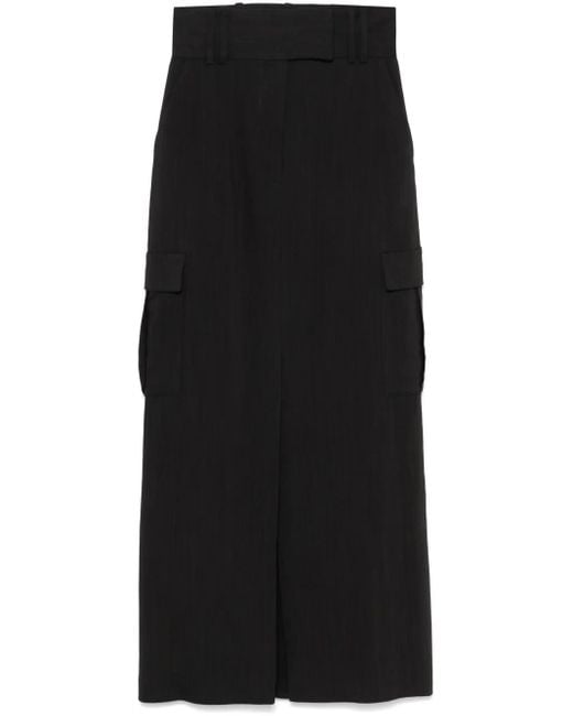 IRO Black Interlock Twill Maxi Cargo Skirt