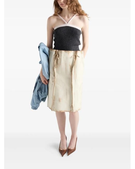 Prada Natural Leather Midi Skirt