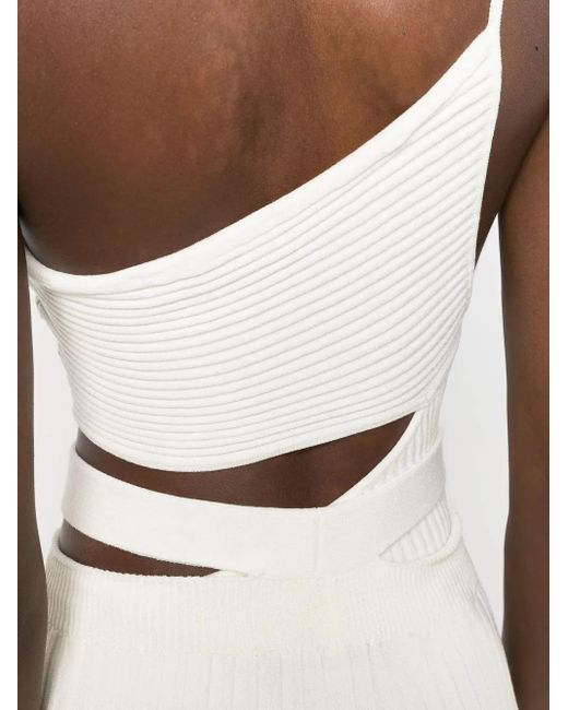 ANDREADAMO White One-Shoulder Cut-Out Ribbed Top