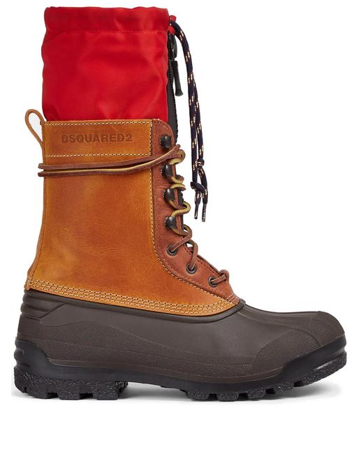 DSquared² Brown Panelled-Design Leather Boots for men