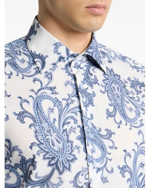 Etro Blue Cotton Shirt With Paisley Pattern for men