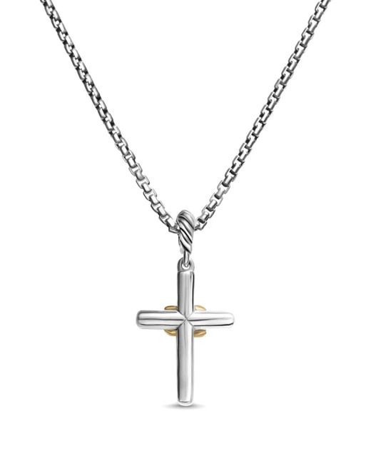 David Yurman Metallic Sterling Petite Cross Diamond Necklace (20.8Mm)