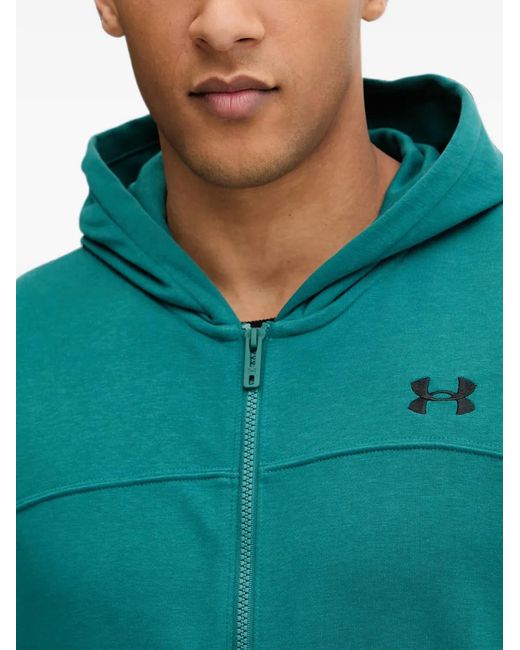 Under Armour Green Rival Zip-Up Logo-Embroidered Hoodie for men