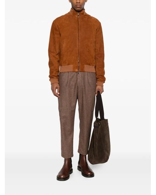 Eleventy Brown Houndstooth-Pattern Tapered Trousers for men