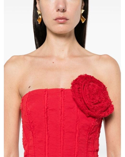 Blumarine Red Strapless Denim Mini Dress
