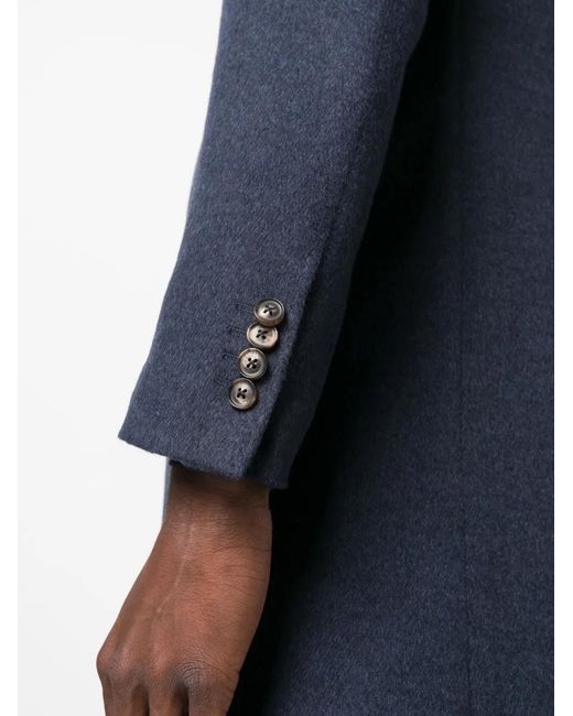 Canali Blue Single-Breasted Wool-Blend Peacoat for men