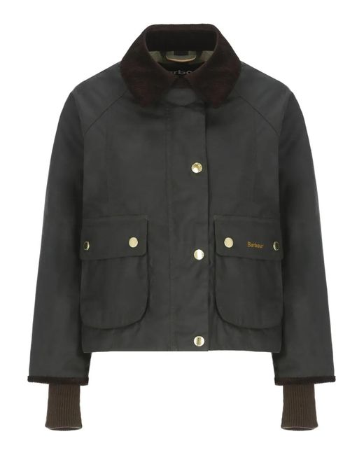 Barbour Black Corduroy-Collar Flap-Pocket Jacket