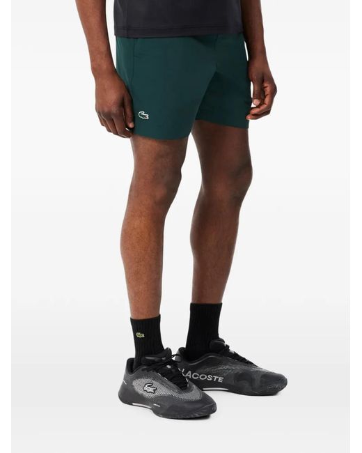 Lacoste Black Drawstring-Waist Logo-Patch Shorts for men