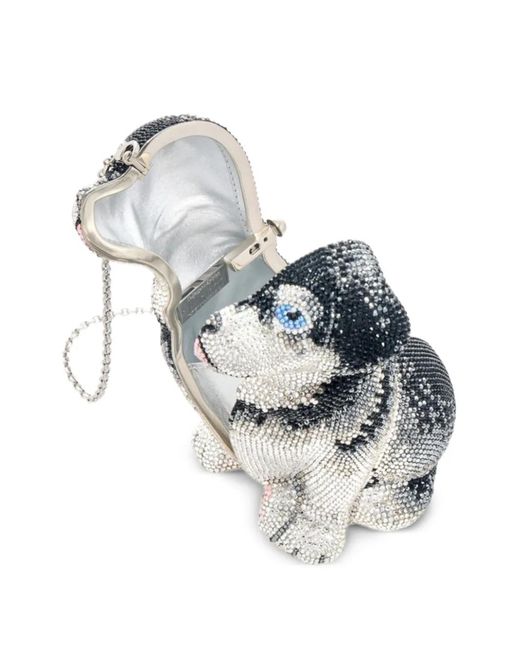 Judith Leiber White Puppy Sadie Crystal-Embellished Clutch Bag