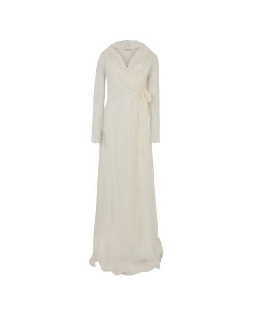Alberta Ferretti White Draped Long-Sleeve Maxi Dress
