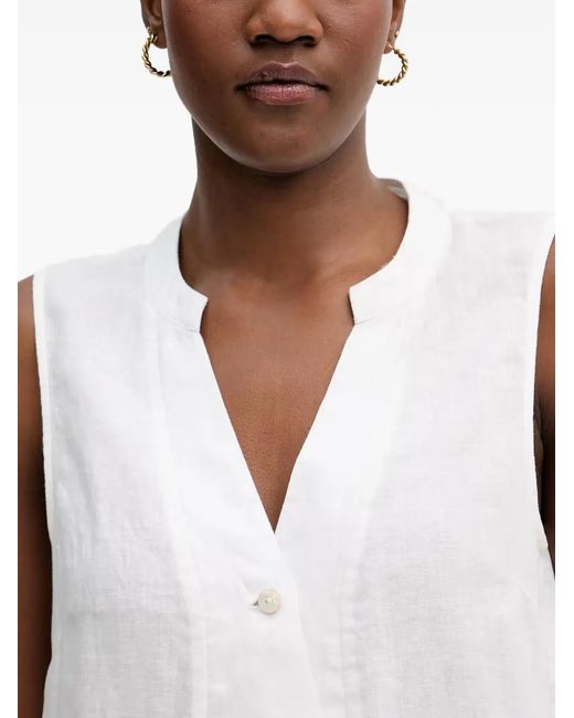 Benetton White Robe Mi-Longue En Lin À Design Sans Manches