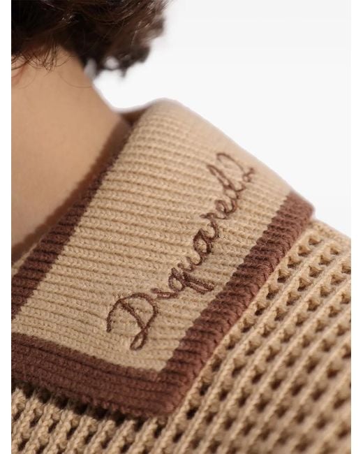 DSquared² Natural Open Knit Embroidered T-Shirt for men