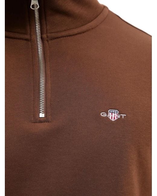 Gant Brown Shield Half-Zip Sweatshirt for men