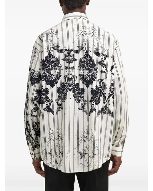 Roberto Cavalli White Broccato-Print Striped Shirt for men