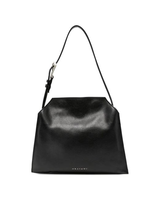 Orciani Black Small Trinity Soft Buckle-Detail Logo-Lettering Tote Bag