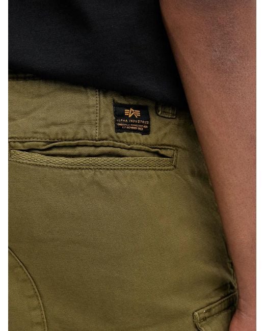 Alpha Industries Green Logo-Detail Cargo Shorts for men