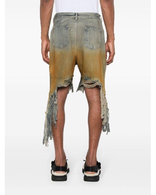 Rick Owens Natural Denim Shorts With A Worn Effect for men